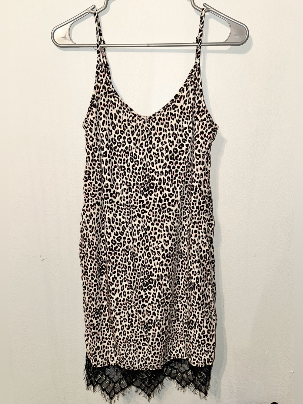 SHIFT Leopard Print Slip Dress with Lace Trim